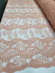 Luxury Hand-Embroidered Peach Lace Fabric by the Yard – Beaded Mesh Lace