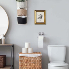 Gold Framed Funny Bathroom Frog Wall Art Canvas Frog on Toilet Reading Newspaper
