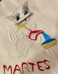 Handcrafted ” DAYS OF WEEK” SPANISH- EMBROIDERED DISH CLOTHS.SET OF FOUR.