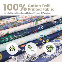 10 PCS Blue Floral 18×20 inch Cotton Fabric Fat Quarters for Crafts Sewing