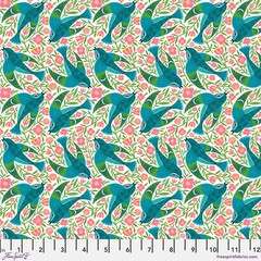 FREE SPIRIT – What the Birds said by Cori Dantini – Blue Birdy – White ,1/4 yard