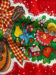 2.25 yds x 36” American Greetings Christmas Red Border Fabric Music Toys