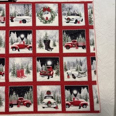 Christmas Red & White Truck Fabric 3 Panels For Quilting Read