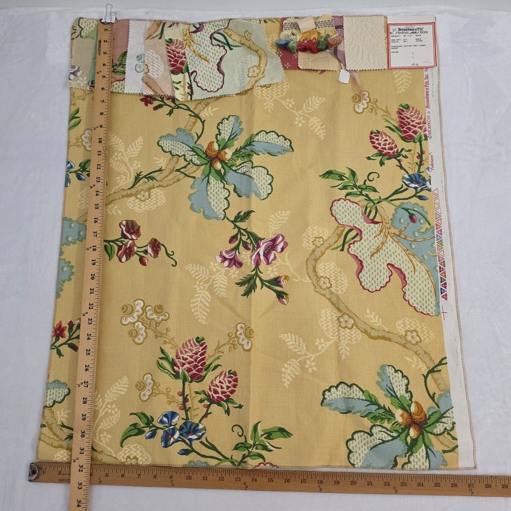 Brunschwig & fils Fabriano Print Cotton Linen Remnant Maize Fabric Panel Sample