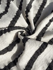 Organic Turkish Sile Cloth Crinkle Fabric w/ Black Herringbone Stripes/ 2 Yards.