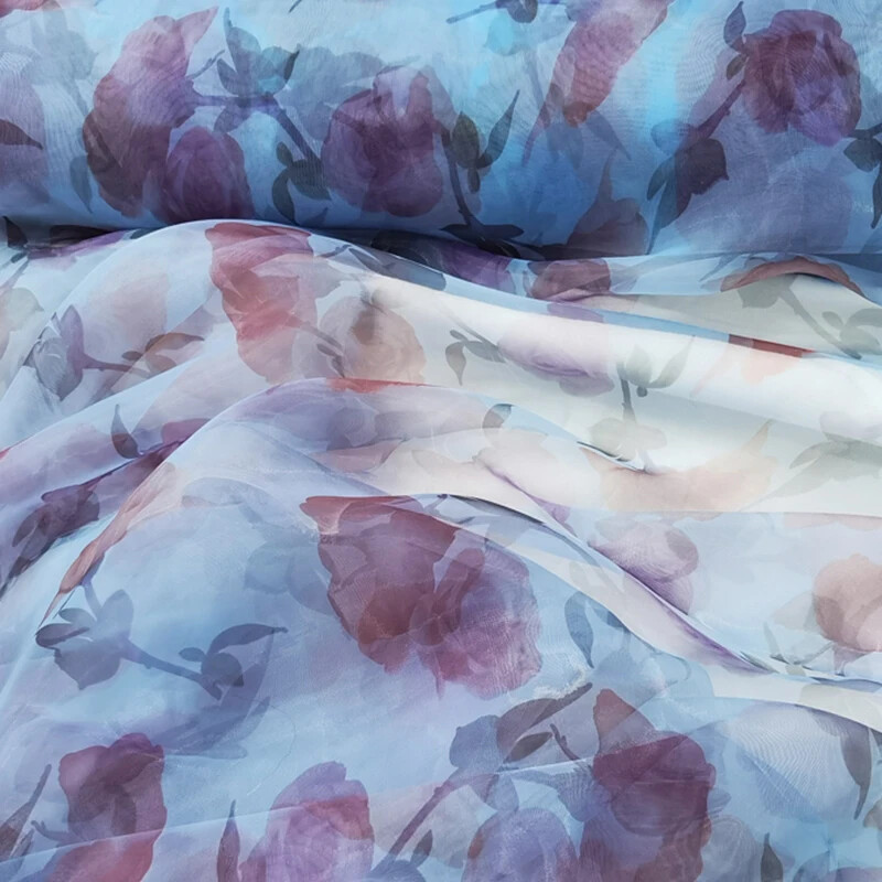 58” Wide By Yard Blue Rose Organza Fabric Vintage Wedding Dress Material Shaped