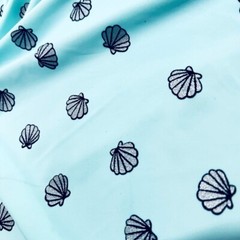 Spandex Fabric Seashells Baby Blue Print Stretch 60″ wide Swimsuit By the Yard