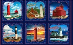 24″ X 44″ Panel Starlit Tower Square Lighthouses Michigan Cotton Fabric D656.14