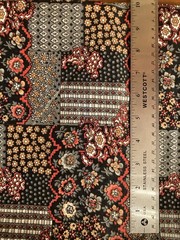 Black Grey Red Golden Floral Blocks Cotton Fabric 2Y x 44″W Haven Fabrics