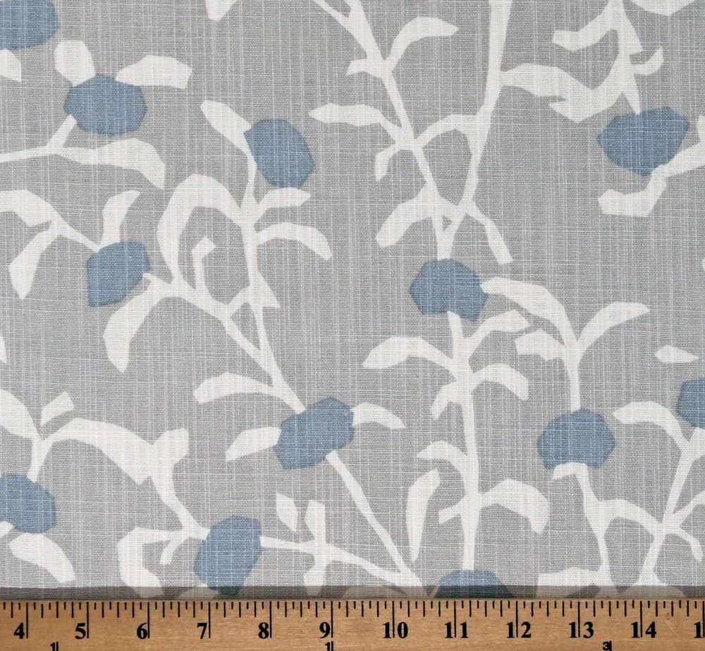 Home Decor Blue and Cream Floral on Gray Decorator Fabric by the Yard D795.46