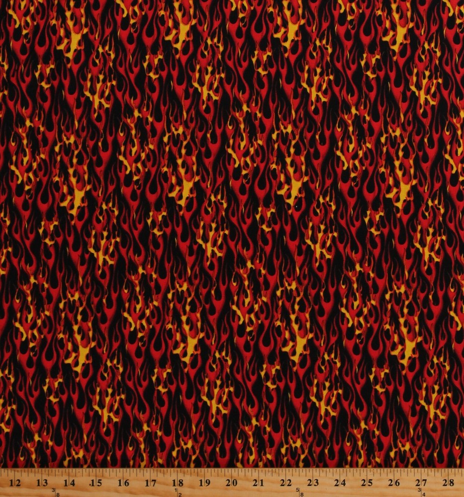 Cotton Flames Roaring Fire Firefighters Landscape Fabric Print by Yard D674.64