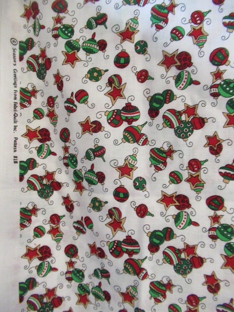 Season’s Greetings “ORNAMENTS ALLOVER” Fabri-Quilt Cotton Fabric SZ 1Y10″X