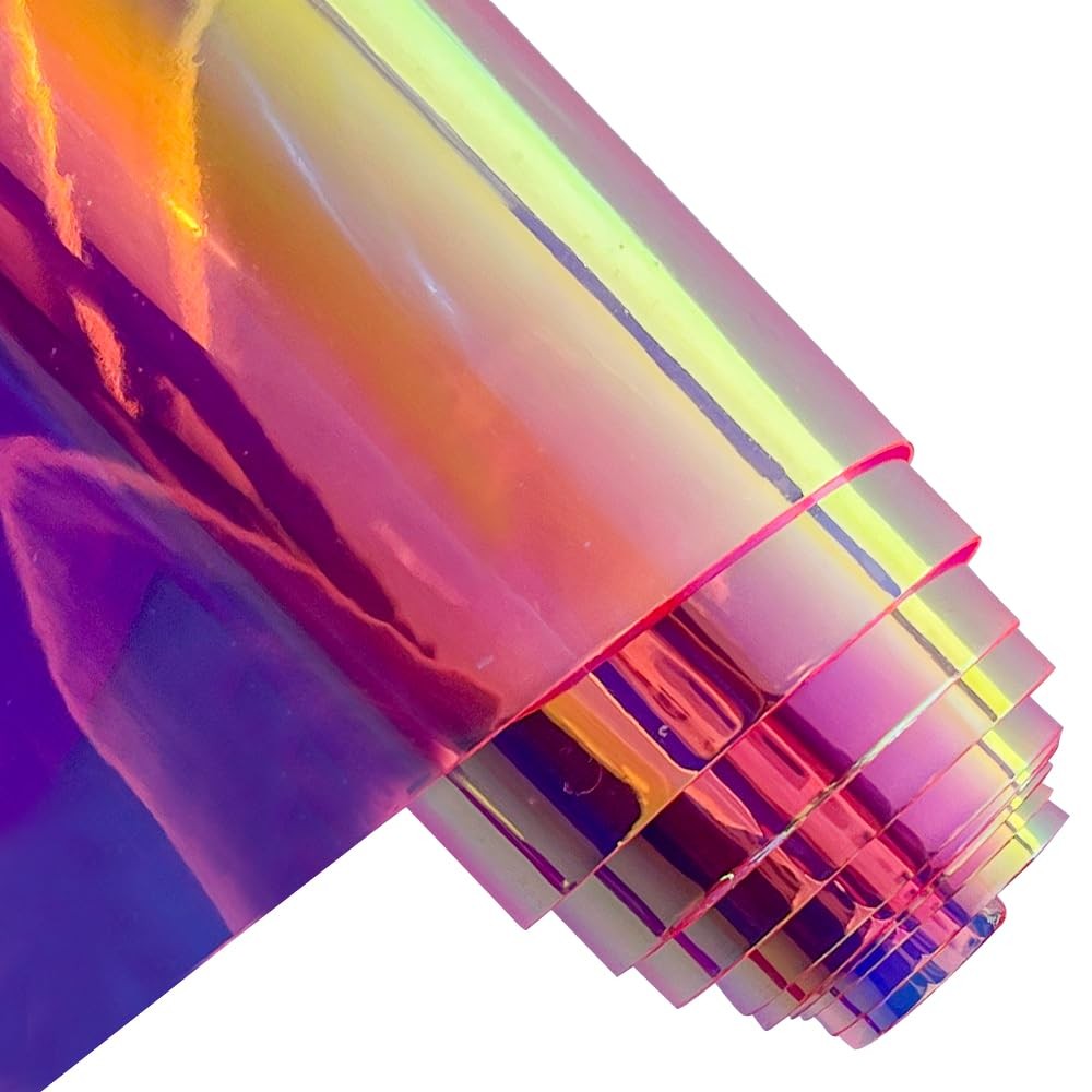 | 16 Gauge Holographic Iridescent Plastic Vinyl, 16″x54″ Transparent Vinyl Fa…