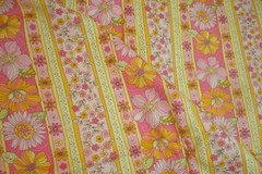 1.27 yd Jo Ann cotton Fabric Pink Yellow Flower Stripe Quilt Craft 44″ x 46″ BTP