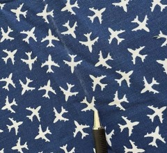 Vtg 70s Klopman Mills Canvas Home Decor Fabric Airplanes Aviation Blue Sew 2yds