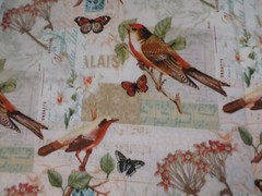 Floral Fabric Brown Multi Bird Butterfly Stamp on Tan Cotton Fabric SBTYx44