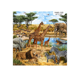 Safari Animal Giraffe Lion Fabric 43″X43″ Panel Savanna Cotton by Northcott