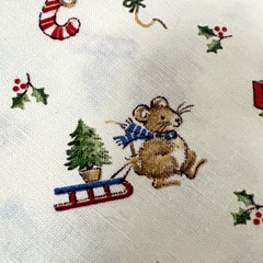 Christmas Mice Print Fabric Hanging Stockings Pulling Sled Candy Cane 39″ x 43″