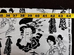 4 Japanese Cotton Fabrics cream black Geishas Chrysanthemums 2 yards Bundle