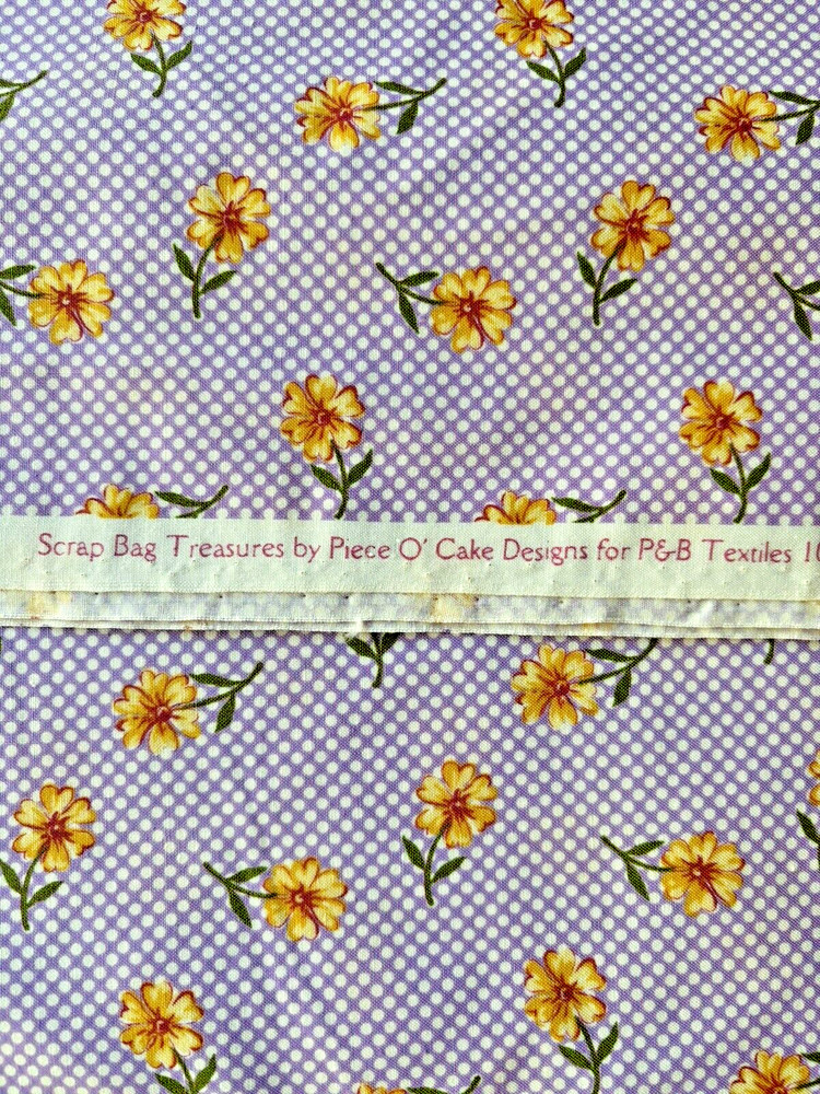 P & B Fabric Scrap Bag Treasures Piece O’ Cake Designs Purple Yellow Floral Dots