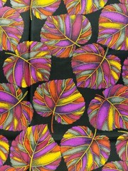 BEAUTIFUL SILK CHIFFON FABRIC COLORFUL VIBRANT LEAVES PRINT (3 YARDS) 108″ X 44″