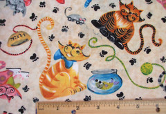 CATS in Boots with Funny Faces OOP MM Fab Cotton Fabric BTHY