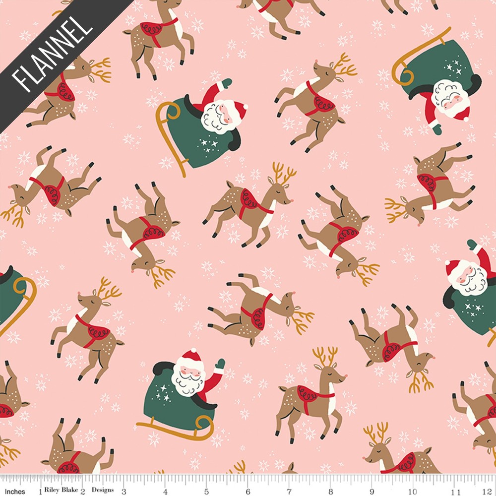 Reindeer Toss Flannel in Blush | The North Pole Flannel | Riley Blake