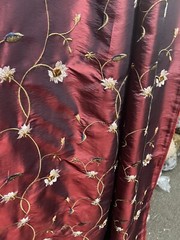 FAUX SILK FLOWERS EMBROIDERED~DRAPERY UPHOLSTERY Sold By The Yard – Burgundy