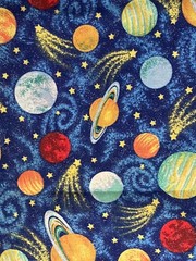Blue Shimmer Glitter OUTER SPACE Planets COMETS Cotton Fabric 1 yd