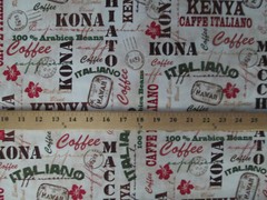 SPECIALTY COFFEE WORDS POST MARKS KONA KENYA CAFFE ITALIANO COTTON FABRIC FQ