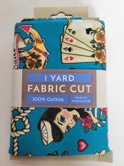 Fabric 1 Yard Cut Retro Sailor Tattoo Pin Ups Anchors Skulls Cotton Blue Multi