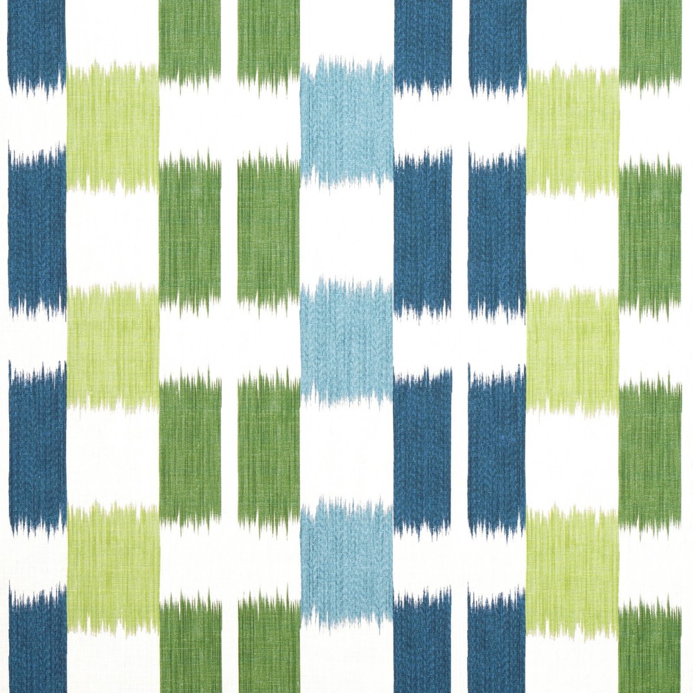 Thibaut Checkered Ikat Linen Print Fabric- Kasuri Blue and Green 0.95 yd F920839