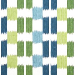Thibaut Checkered Ikat Linen Print Fabric- Kasuri Blue and Green 0.95 yd F920839