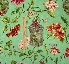 COVINGTON KAUAI SEASPRAY GREEN HUMMINGBIRD BIRDCAGE LINEN FABRIC BY YARD 54″W