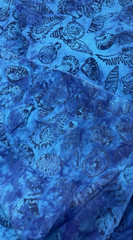 Blue Coastal Seashell Batik Cotton Fabric BTHalfY #67