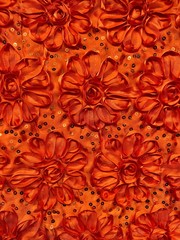 Allie ORANGE 3D Floral Polyester Satin Rosette with Sequins Fabric by the Yard