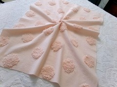 blush pink vtg style chenille bedspread fabric, big dots 18″ x 24″ quilt piece