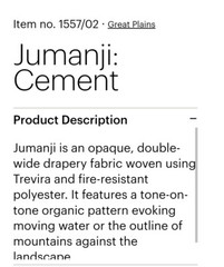 Holly Hunt Jumanji Cement Fabric -SOLD BY THE YARD – 15 YARDS AVAILABLE