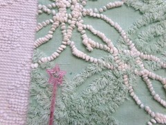 creamy jade green vtg chenille bedspread fabric 17″ x 25″ quilt material