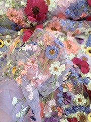 Lavender Mesh 3d Multicolor Embroidered Lace Fabric Sold By Yard Prom Dress