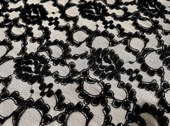 BLACK Corded Embroidery Lace Fabric 50” Width 1 Yard