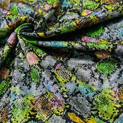 Animal Print: Snake Colorful Spandex Stretch Fabric Sold By The Yard 60” Wide