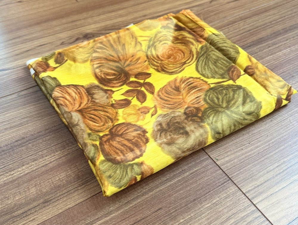 Vintage MCM 50s 60s Golden Yellow Floral Silk Fabric 2 yards + 6″ L x 36″W