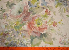 Macbeth Blush Pink Green Blue Floral Print Linen Covington Fabric