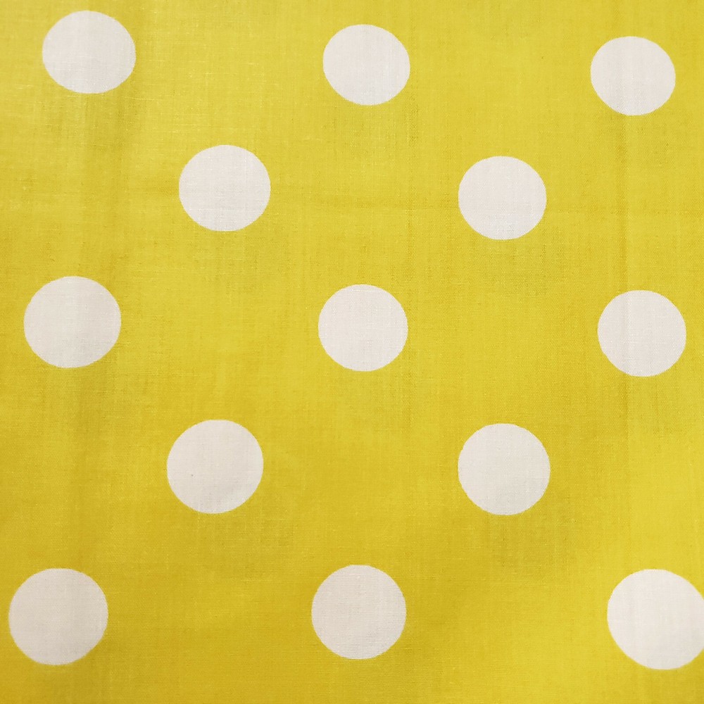 WHITE POLKA DOT ON YELLOW POLY COTTON FABRIC ONE INCH DOT 58″ BY THE YARD