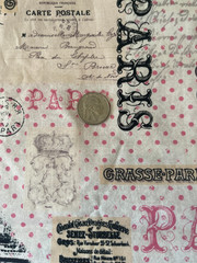 David Textiles Pink Black Paris Eiffel Tower Fabric C. Allen 1.75 YDS Rare