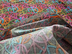 Groovy Peace Symbols Fabric; Brown with Orange, Pink, Green, Red, Yellow. BTHY