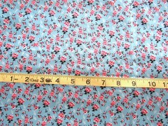 7/8 yd Cotton Fabric Light Blue with Salmon & White Flowers All Over