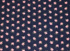 Vintage Plisse Fabric Navy Blue Pink Rose Polka Dot Textured Cotton 39″ Wide