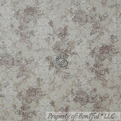 BonEful Fabric FQ Cotton Quilt VTG Tan Brown Cream Rose FLOWER Toile Shabby Chic